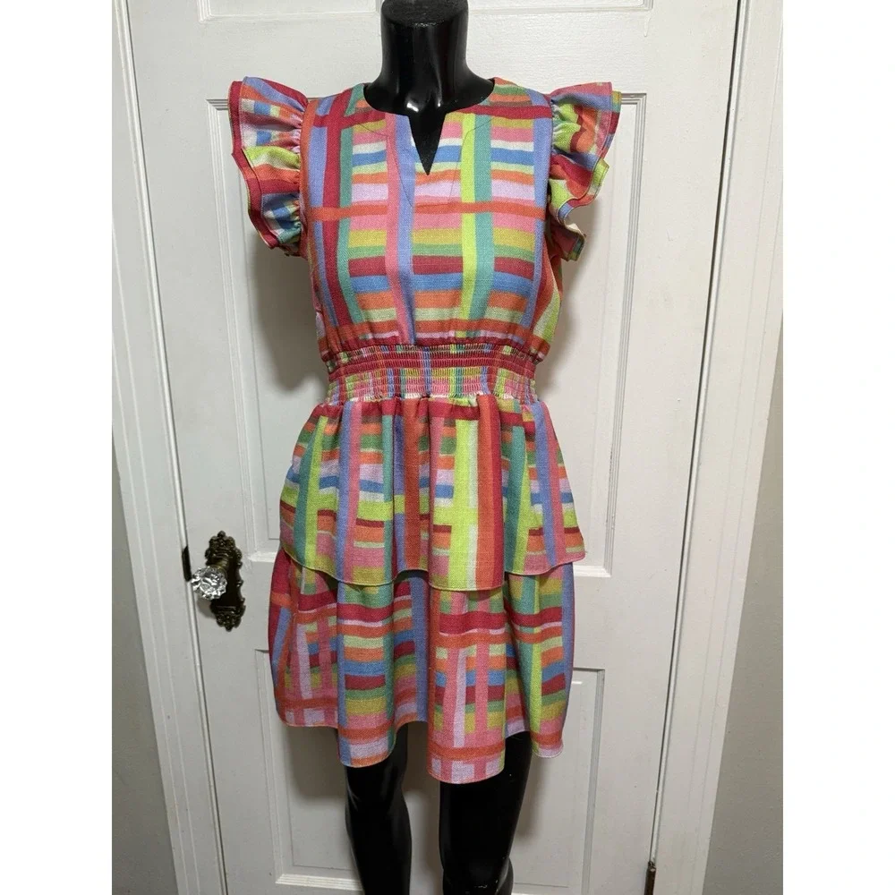 Brown Bowen & Company Girls 14 Mae Rainbow  Row  Ruffle Multicolored  Fun Dress